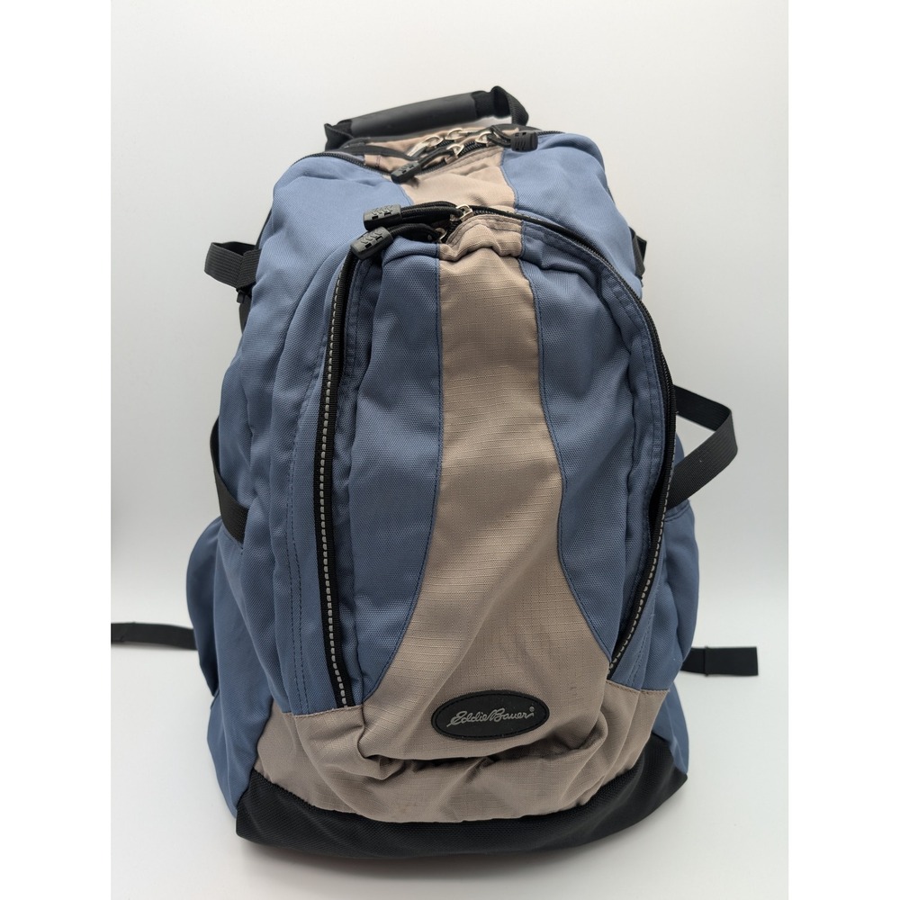 Eddie Bauer Blue Tan Color Block Hiking Travel Backpack with Padded Straps